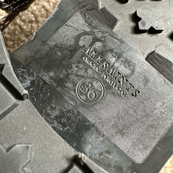 ALLSAINTS Womens Black Snakeskin 1/2" Platform Metallic Accents Lace-Up booties - Picture 6 of 12